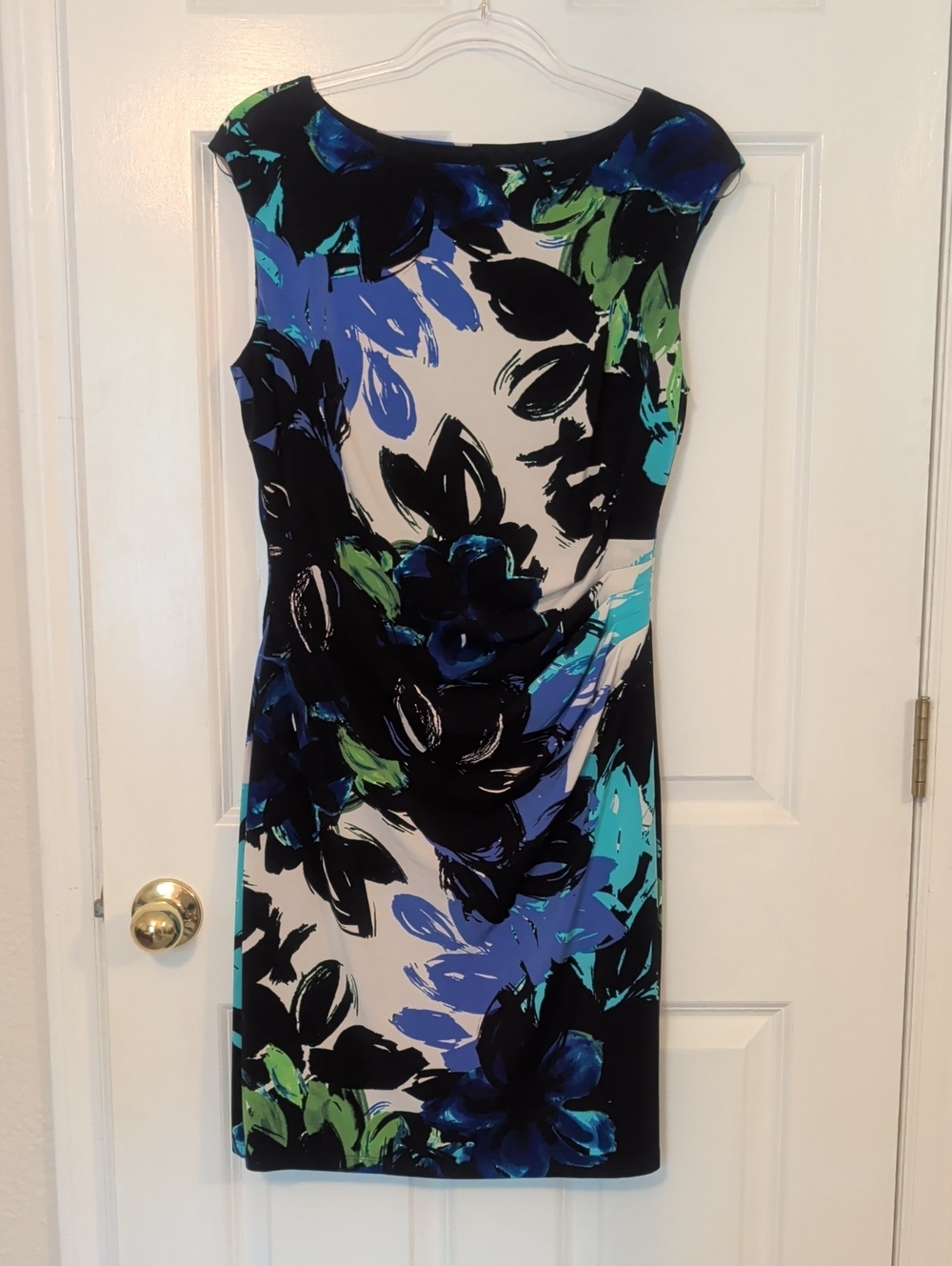 Ralph Lauren Vibrant Floral Boat Neck Side Ruched Cocktail Dress Womens 14P NWT